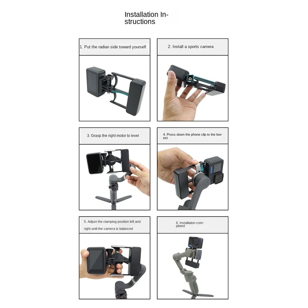 ABJG-Adaptador de cardán de mano, adaptador de montaje de interruptor para cámara móvil 6/5 para 4/3 a acción