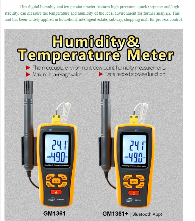Humidity Temperature Meter with Large LCD Dual Display Digital Hygrometer GM1361