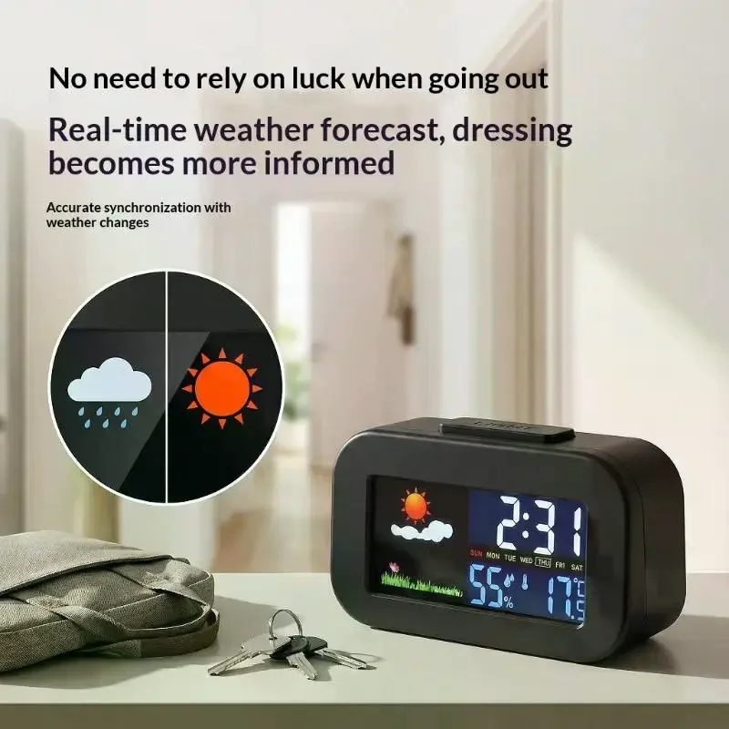 Station Clock With Color Display - Temp & Humidity Monitor, Backlit For Kids & Teens, Perfect For Bedroom & Dorm Desk Weather