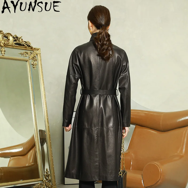 AYUNSUE 100% Sheepskin Genuine Leather Jacket Woman 2025 Mid-length Trench Coat Womens Jackets Autumn Clothes Косуха Женская