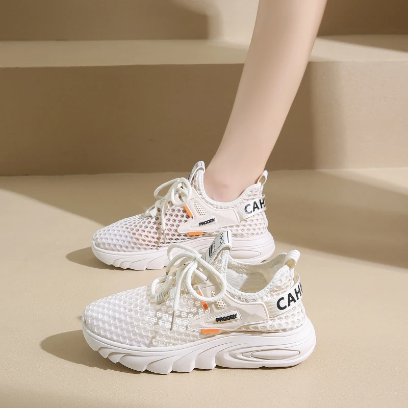 Women's Sneaker New Shoes Woman 2024 Trend Outdoor Casual Sports Shoes Hollow Breathable Comfortable Thick Sole Mesh Shoes