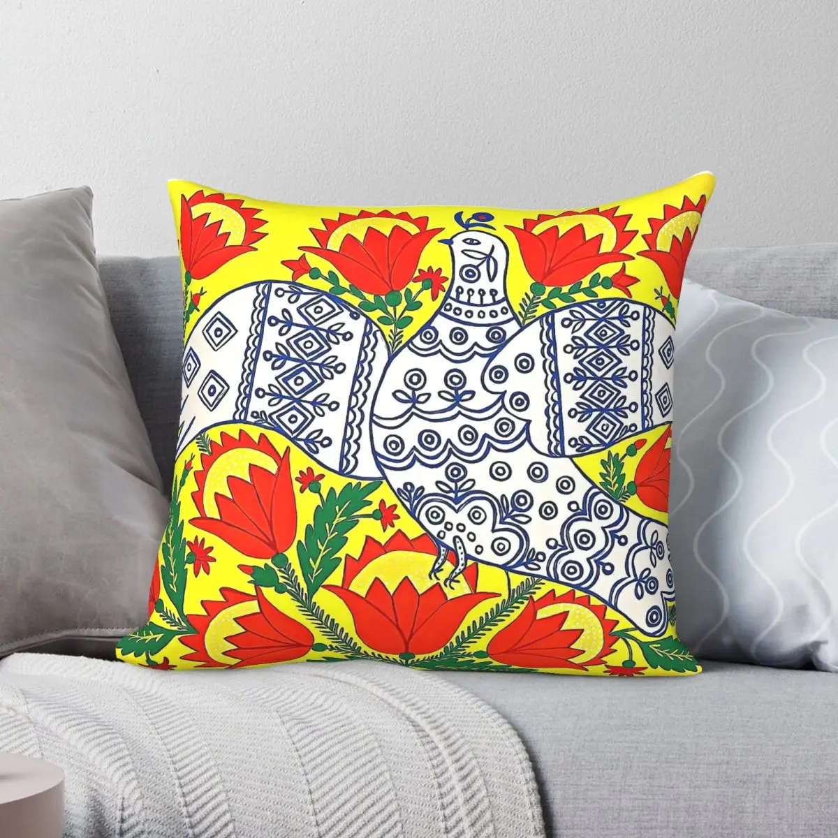 Maria Prymachenko Dove Of Peace Square Pillowcase Polyester Linen Velvet Printed Zip Decor Throw Pillow Case Sofa Seater