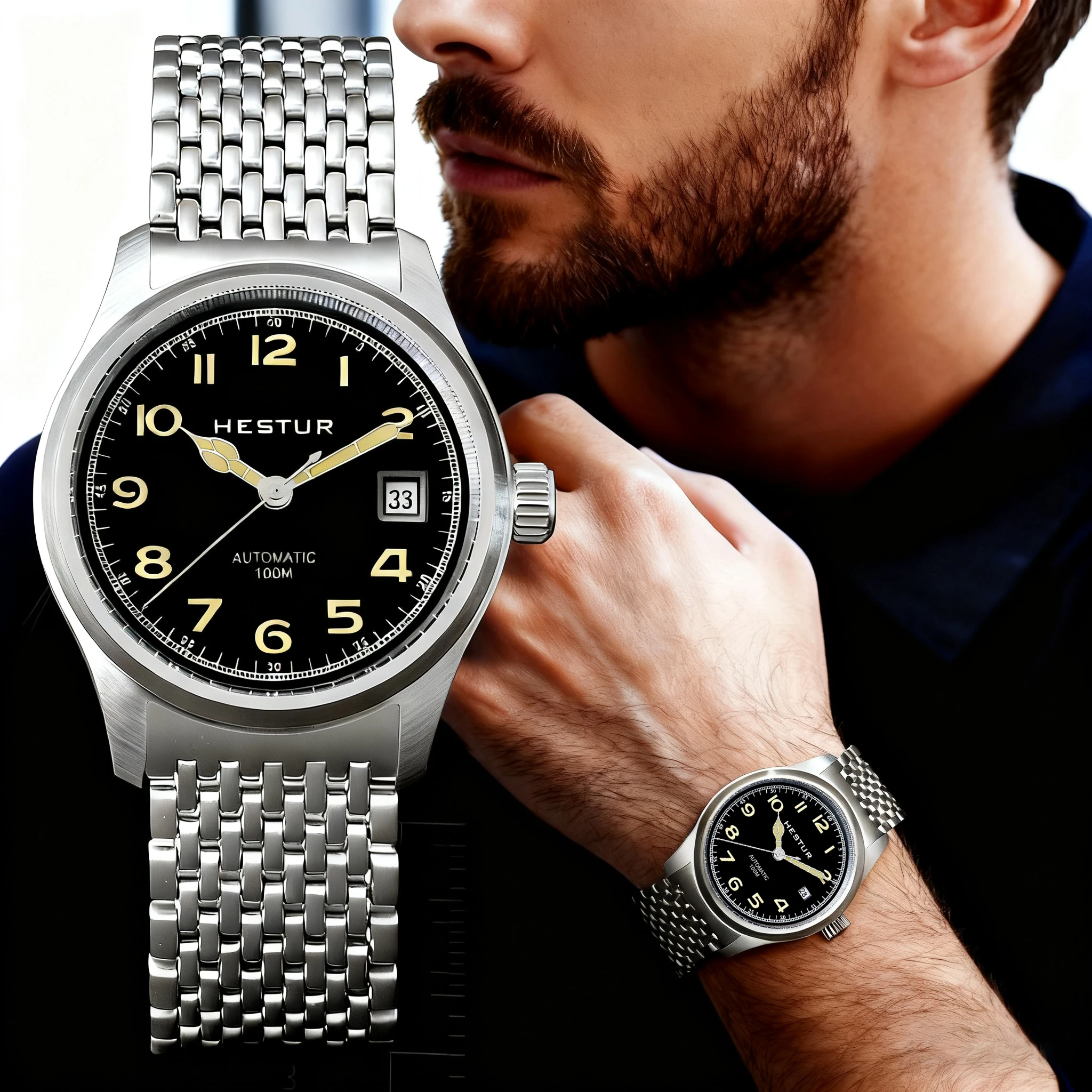 Hestur Pilot Automatic Mechanical Watch Men's Minimalist Style Custom Dial Calendar Super Luminous Murphy reloj hombre, 38mm 1