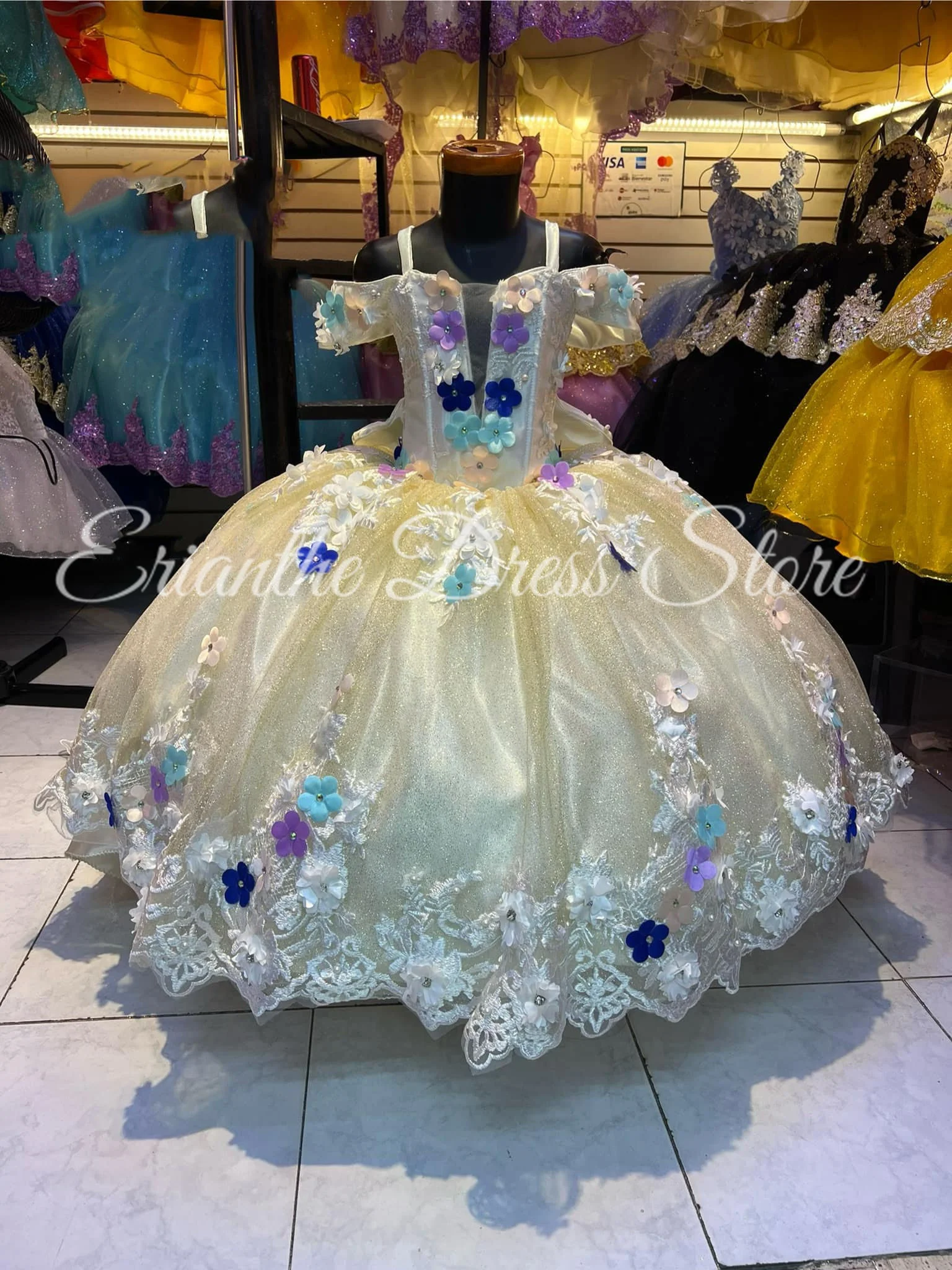 

Ivory Flower Girl Dress For Wedding 3D Flower Applique Tulle Puffy Kids Birthday Party First Communion Ball Gowns Customized