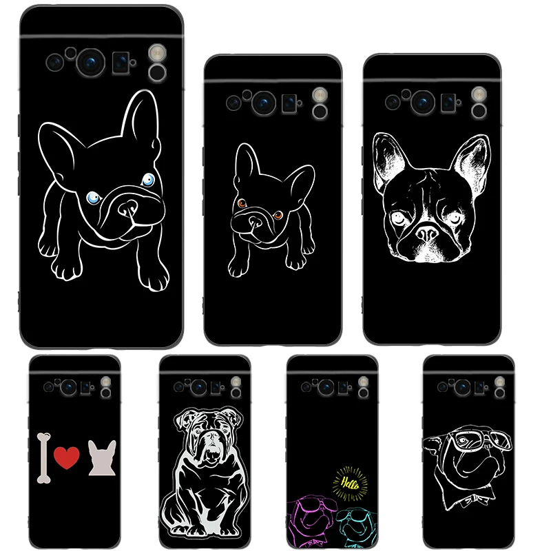 French Bulldog For Google Pixel 8 7 6 Pro 6A 5G Black Phone Case Soft Shockproof Back Cover Silicone TPU Shell Coque