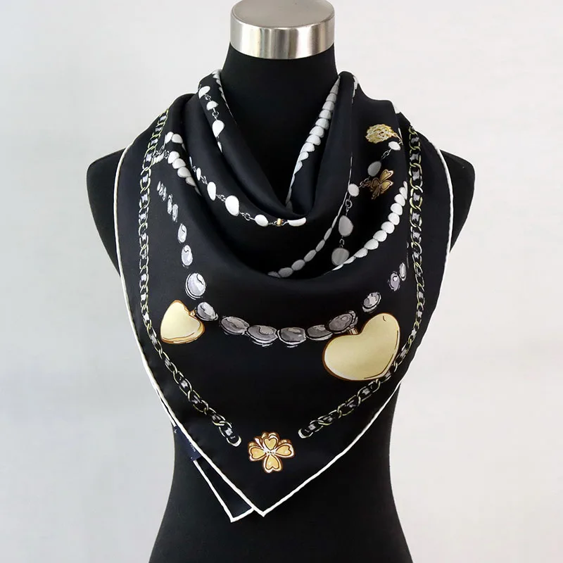 Immagine 5: Sciarpa in Seta 100% Pesante da Donna, Elegante Foulard Quadrato Grande in Seta, Sciarpa per Capelli, Hijab 88x88CM