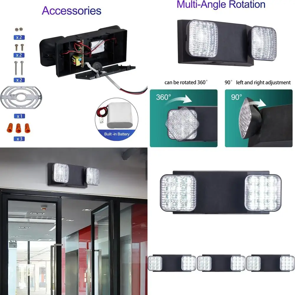 

Battery-Backed LED Emergency Lights, Dual Adjustable Commercial Fixtures, UL Certified, AC 120/277V, Hardwired Exit Signs, 4-Pac