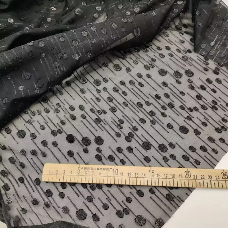 50cm/100cm*150cm Black Chiffon Silk Fabric African Lace Crepe Printing 75D Polyester Fabric for DIY Clothing Dress Decor