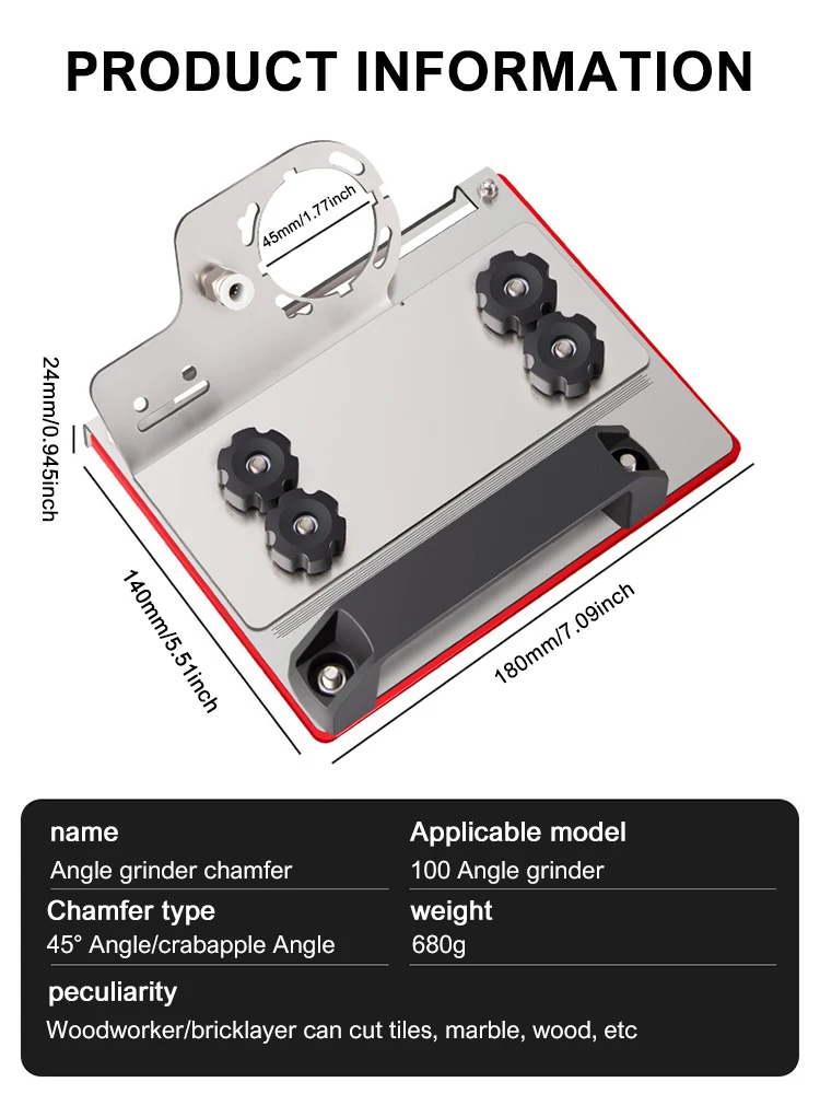 Angle Grinder Stand for Tile 45° Chamfer Cutting 100 Type Universal 45° Tile Chamfering Tool Bevel Plate Bevel Chamfer Bracket