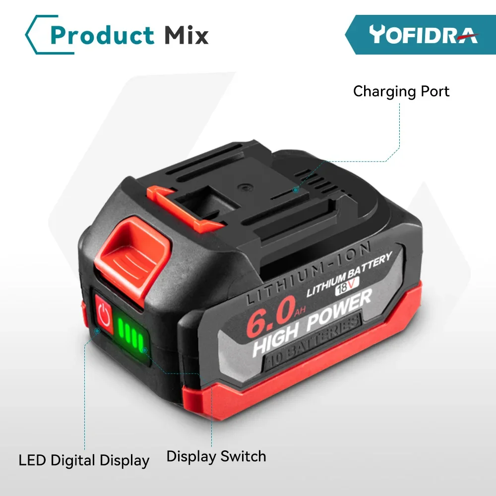 Batería de iones de litio de repuesto recargable, 18V, 6.0Ah, indicador LED, alta capacidad, herramienta eléctrica inalámbrica Makita