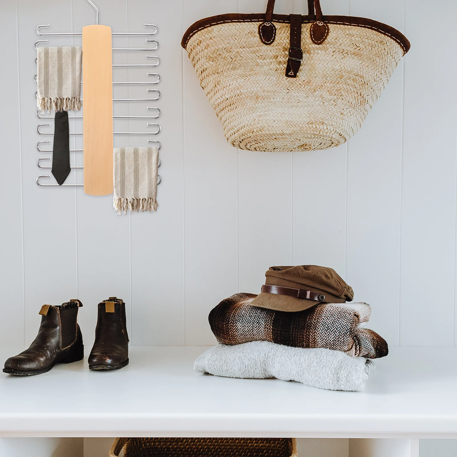 

Wooden Scarf Hanger Closet Organizer Belt Tie Rack Multi-Functional Space-Saving Home Hanger Tie Rack for Closet