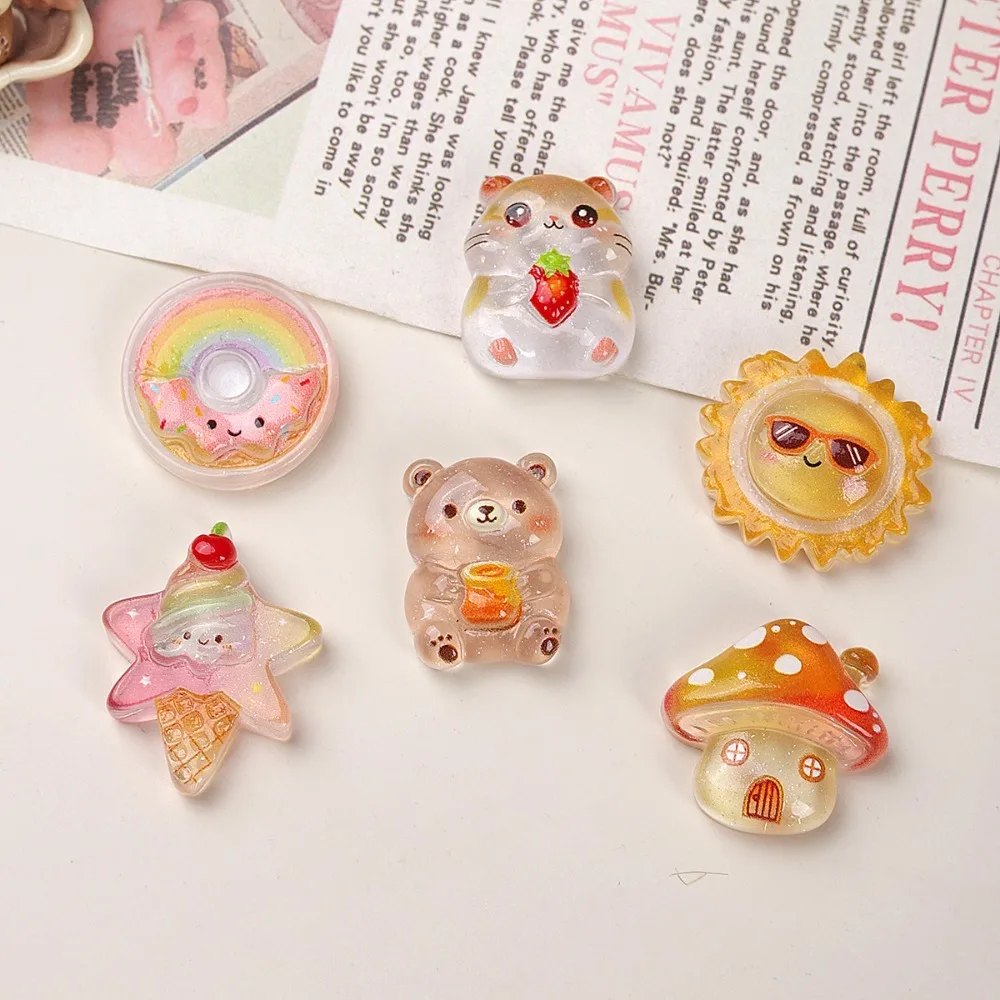 10pcs Mini Kawaii Cute Star Mushroom Bow Flat Back Cabochons Scrapbook Diy  Party Hairpin Accessories Home Decoration Craft