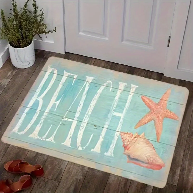 1Pc Ocean Starfish Conch Pattern Door Mat Anti-Slip Bath Mats Household Floor Carpet Flannel Outdoor Kitchen Living Room Rug