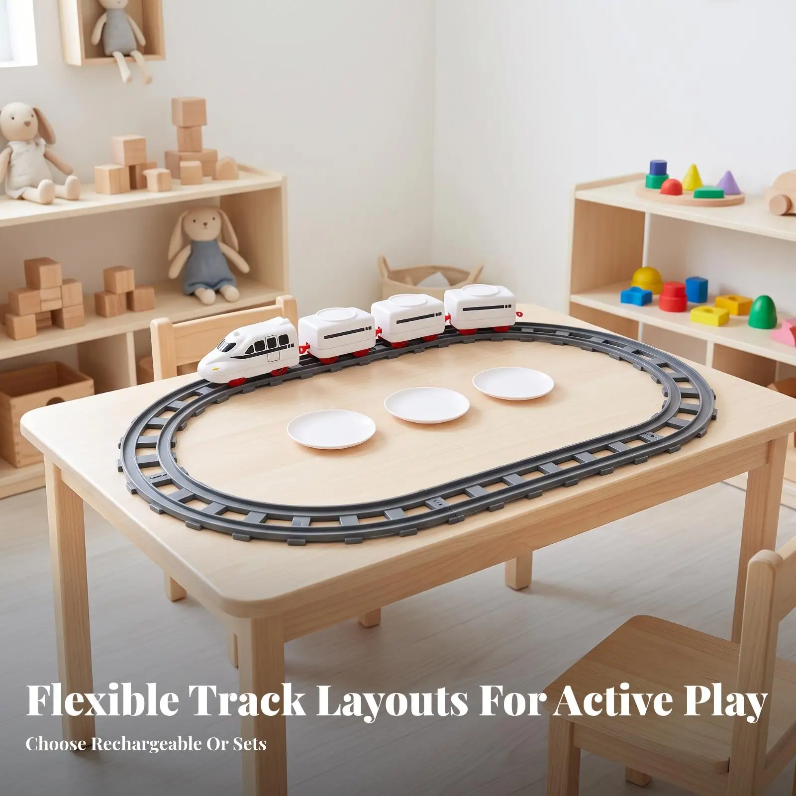 Plastic Sushi Toy Train Set with Rotating Conveyor Belt for Kids Interactive Toy Trolley Complete Electric Locomotive with Track
