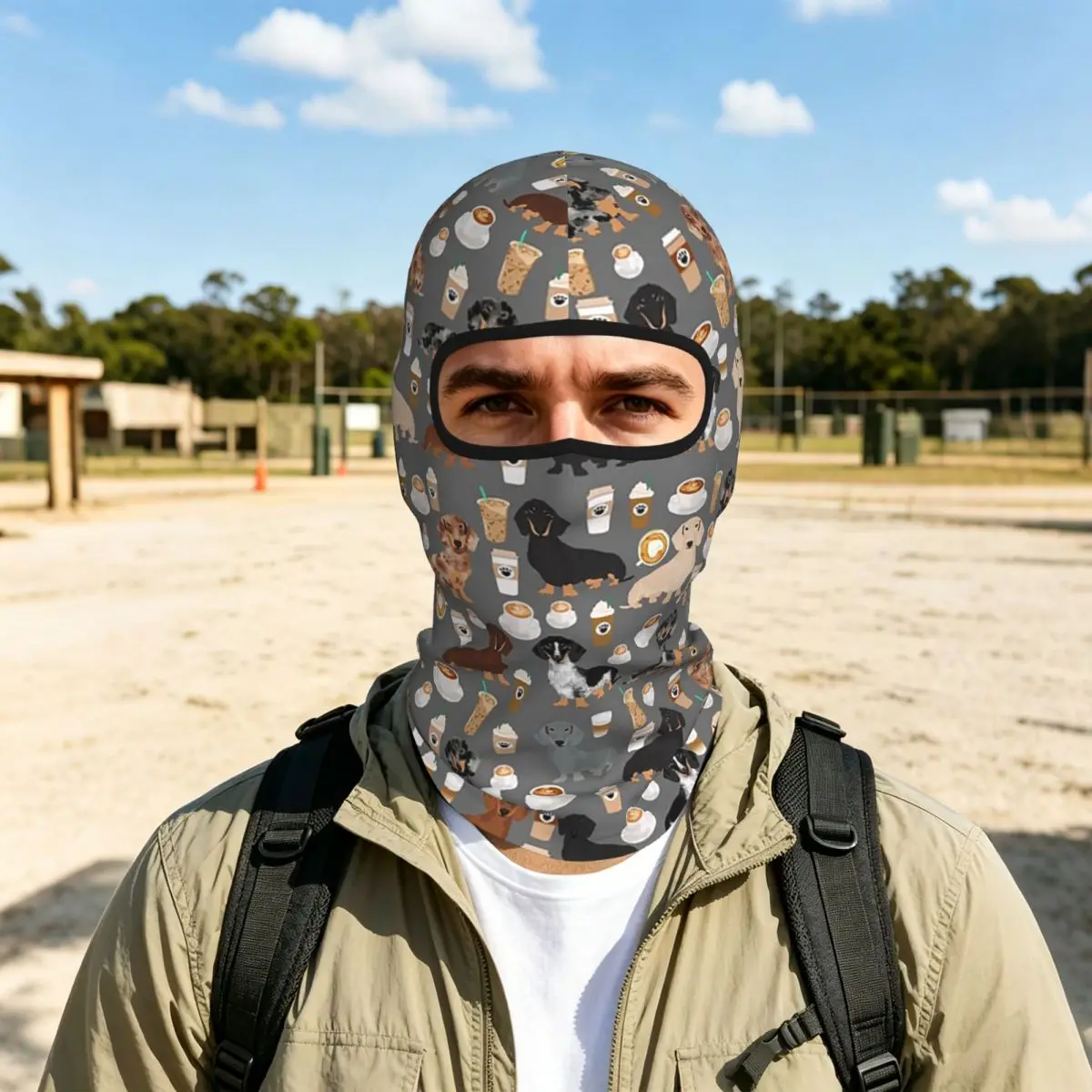 Dachshund Dogs Coffee Breathable Thin Balaclava Full Face Mask Sun Protection Neck Gaiter For Motorcycle Cycling Fishing Outdoor