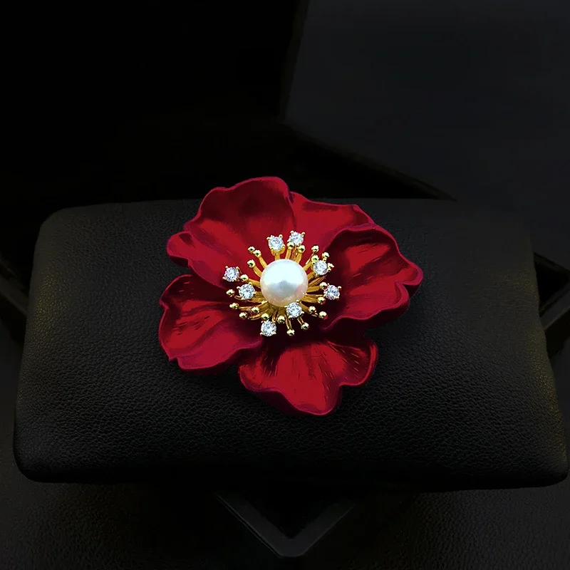 1833 Elegant Peony Flower Brooch Exquisite High-End Red Corsage Luxury Pins Accessories for Women Suit Neckline Clothes Jewelry