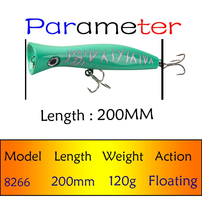 Big Game Trolling Popper 200mm 120g Boat Fishing Topwater Stickbait Fishing Lure Surface Hard Bait for Tuna GT Pesca