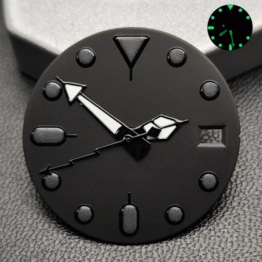 28.5mm Black Dial Green Luminous Single Double Date Dial and Hands Set Fit NH35 NH36 Automatic Movement Watch Mod Replacement Pa image 5
