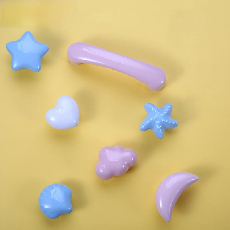 Cartoon Children Room Ceramic Cabinet Knobs Moon Star Wardrobe Handle Garden Door Handle Cabinet Handles Drawer Pulls Knurled
