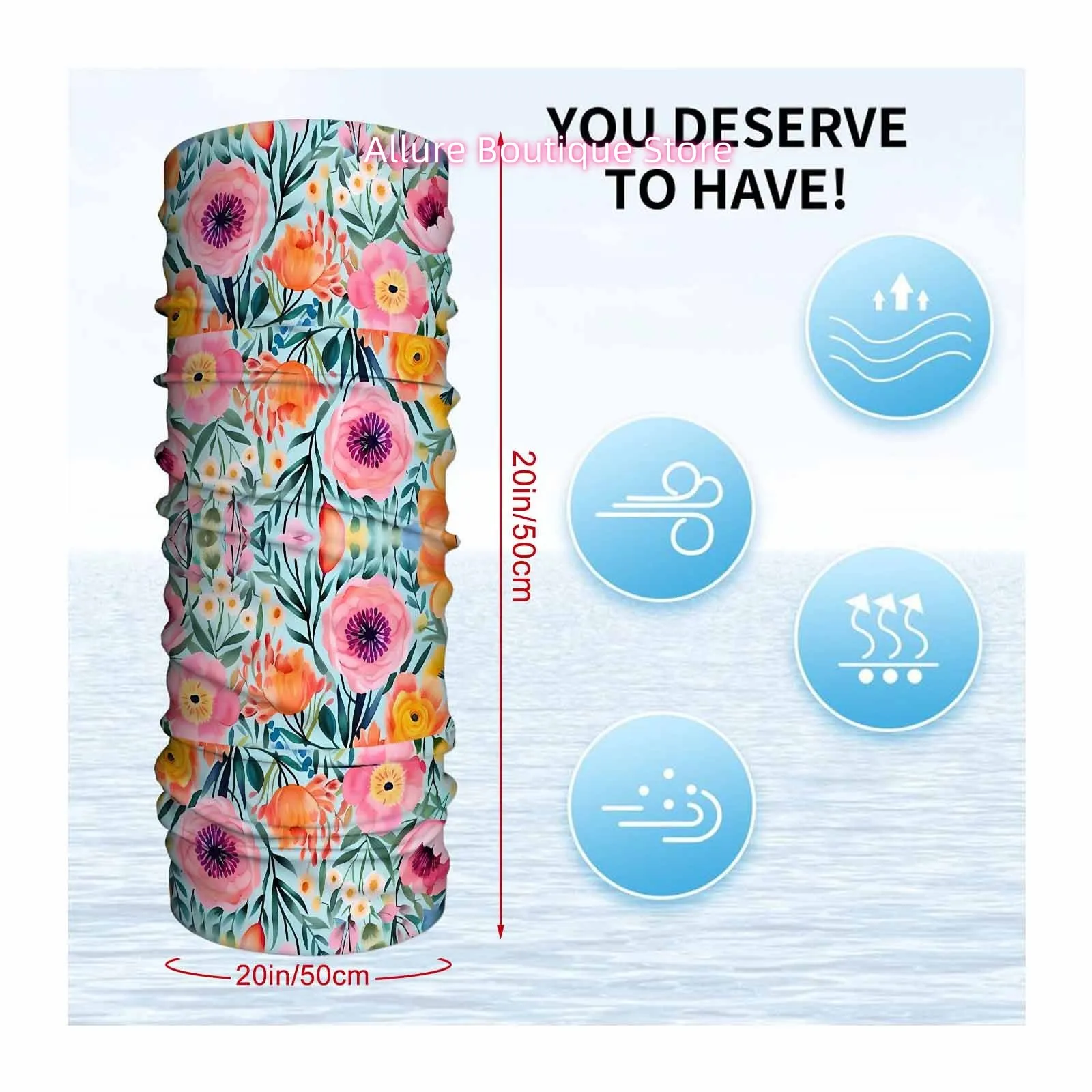 Floral Pattern, Vibrant Colors, Garden Inspired Novel Design Multi Functional Print Scarf Suitable Outdoor Men Women Unsix Mask