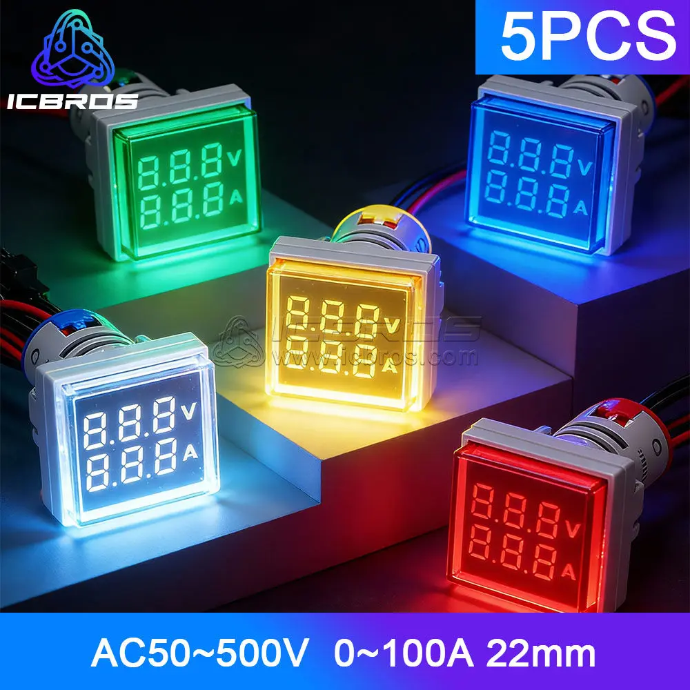 AD101-22VAMS LED Display Voltmeter 22mm Square Voltage Current Indicator Digital Dual Display Volt Voltage Tester Meter Parts