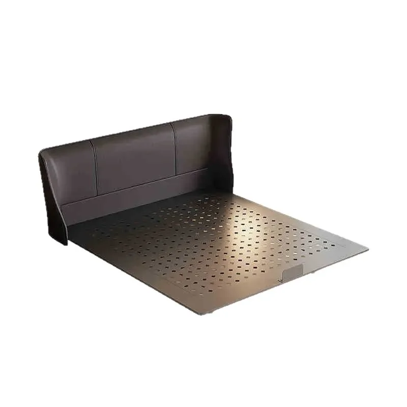 

Leather bed modern simple carbon steel frame, black small apartment master bedroom double