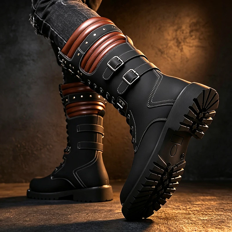 British style men boots black designer original leather shoes cowboy spring autumn platform boot stage nightclub motorcycle bota