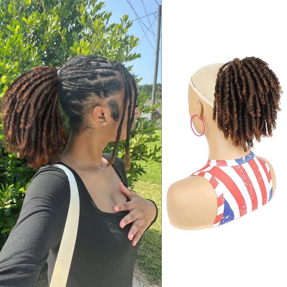 Belle Show Synthetic Dreadlock Ponytail Extensions 8 inch Short DreadLocks Bun Clips on Hair Ponytail Extension for Black Women