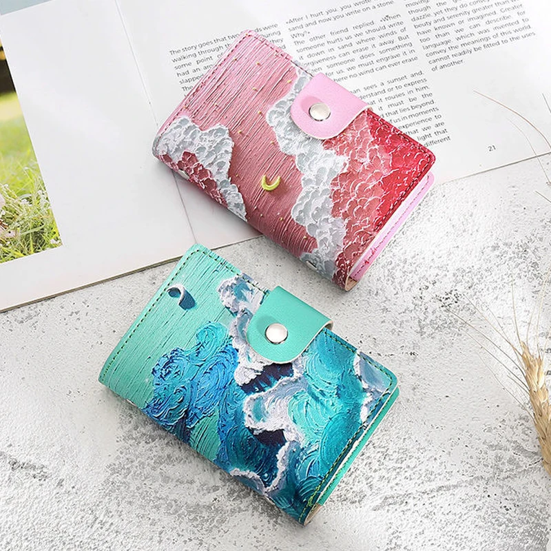 New Exquisite Oil Painting Style 26 Bits Card Case Business Card Holder Men Women Bank Credit Card Bag ID Passport Card Wallets