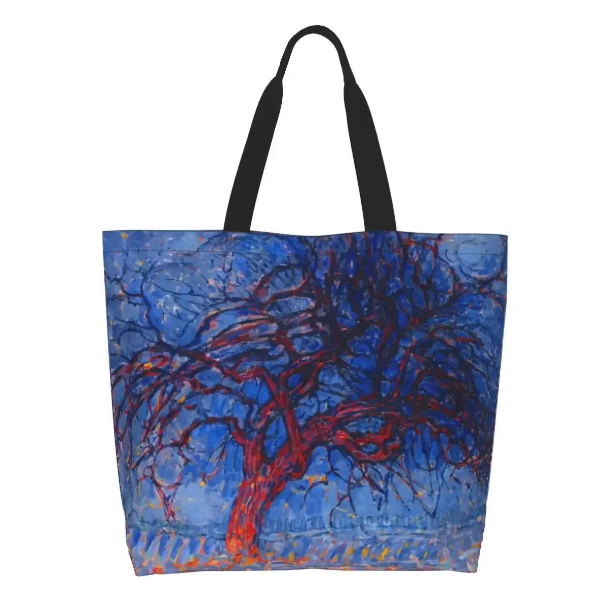 Cute Printed Evening Red Tree Tote Shopping Bags Recycling Canvas Shopper Shoulder Piet Mondrian Abstract Art Handbag