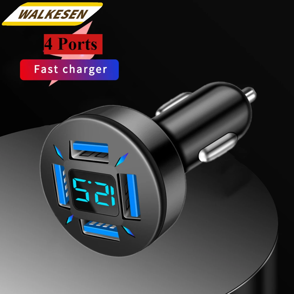 USB Car Charger Fast Charging 4 Ports Mobile Phone Adapter With Digital Display For iPhone Samsung Xiaomi Quick Charger Charger