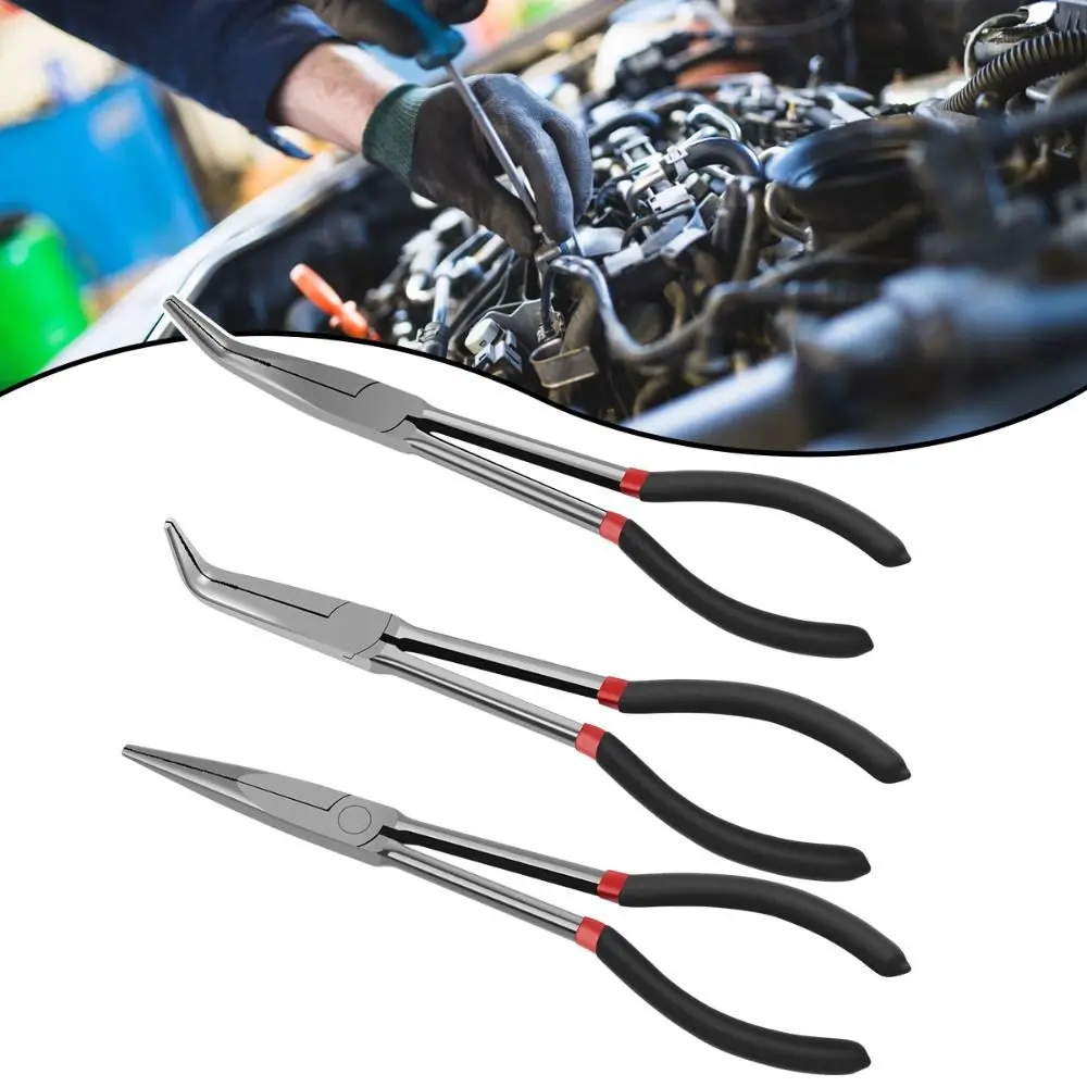 Long Handle Long Nose Pliers Carbon Steel Non-slip Straight Pliers 25/45/90 Degree Bent Nose Pliers Machinist Engineer