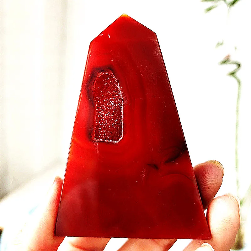 Pietra naturale agata rossa Geode Druzy Crystal Tower Point Home Decor bacchetta stregoneria meditazione Reiki Chakra cristalli curativi