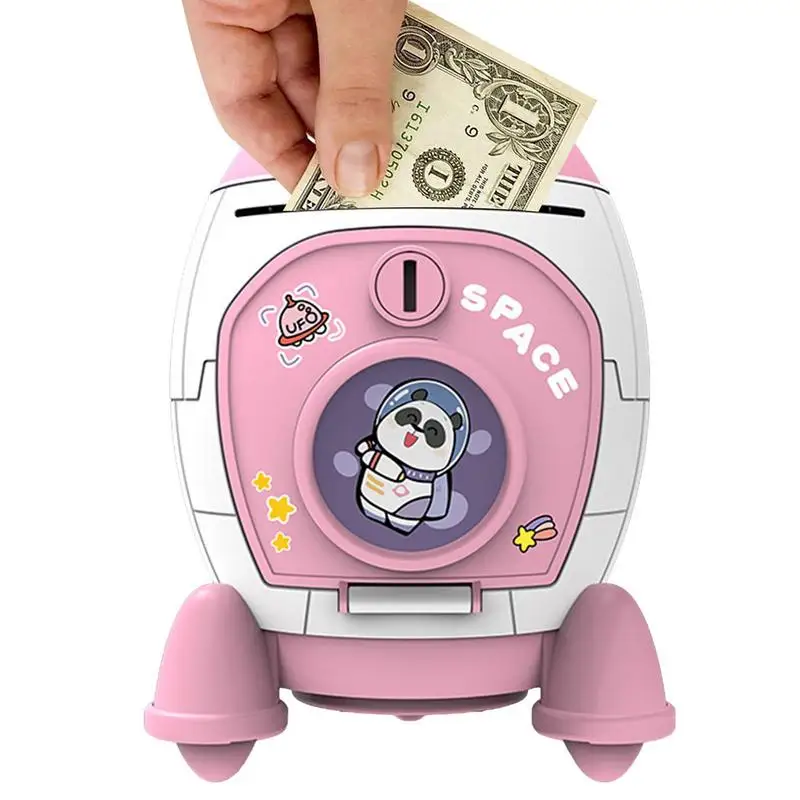 Space Piggy Bank Coin Save Jar With Big Space Rocket Shape Money Box With Key Switch Large Capacity Cabin Exquisite Stickers