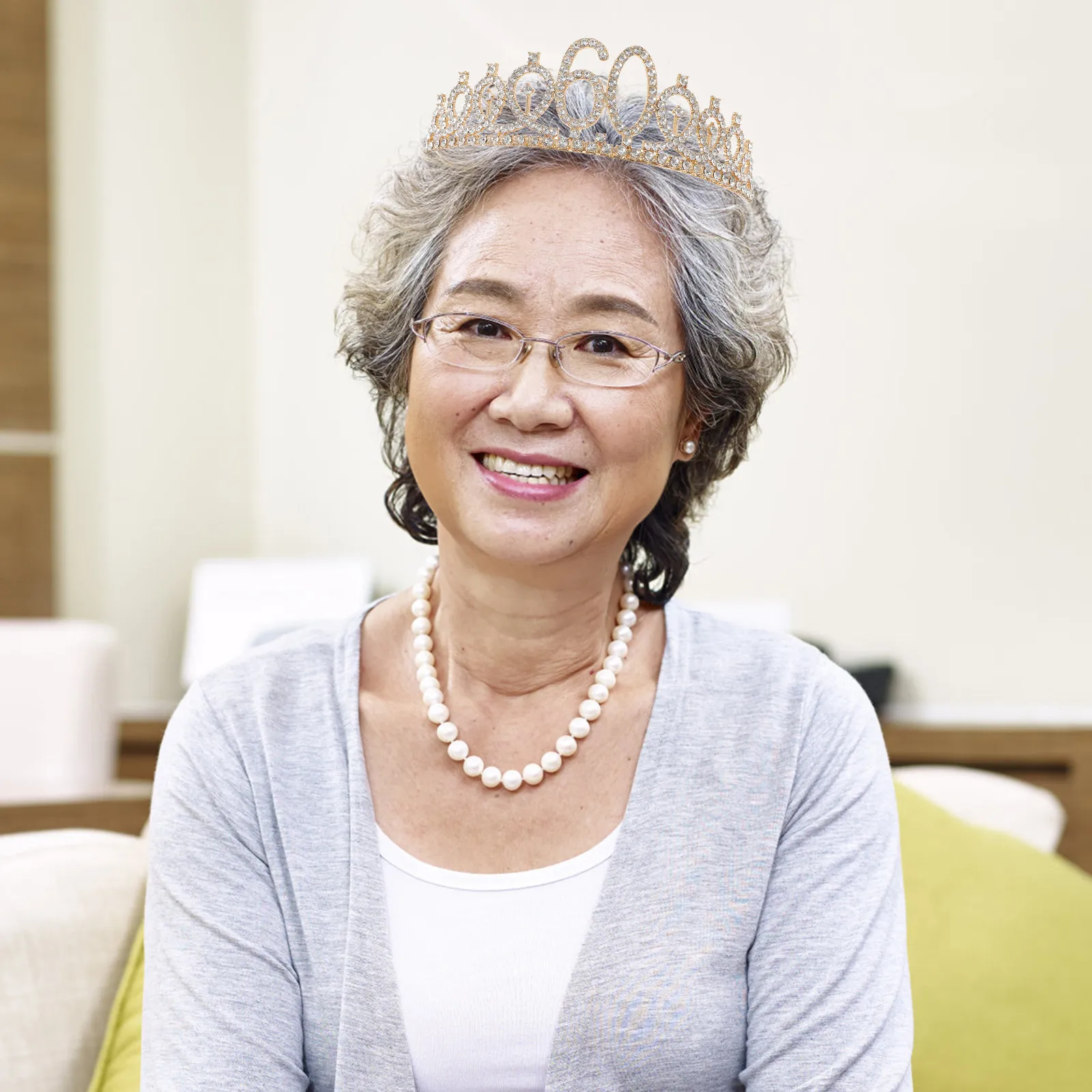 

1Pcs 60Th Birthday Crown Rhinestone Alloy Headband Hair Clasp Golden Party Wedding Engagement Hair Decoration Birthday Headband