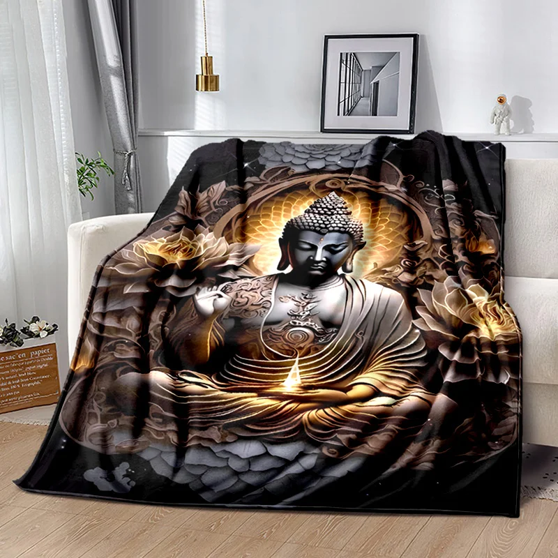 Ultra-Soft Flannel Buddha Blanket - Versatile & Lightweight for Couch, Bed, Travel,Gift for Men & Women,Retro Style,Animal Theme