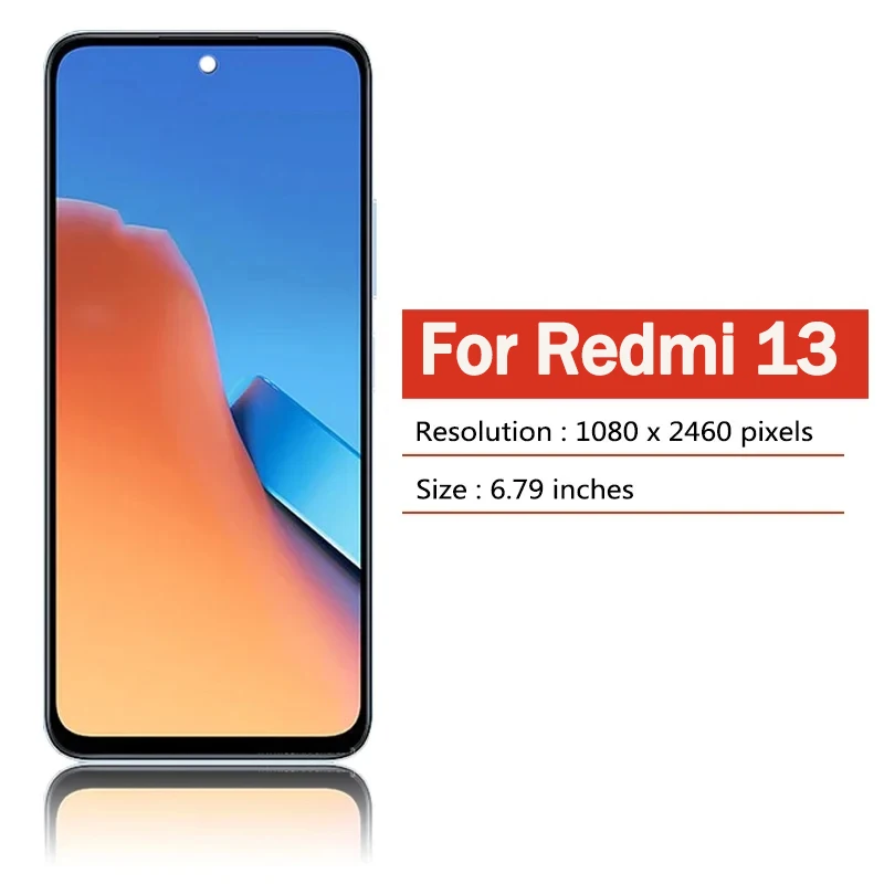 100% جديد OEM لشاومي Redmi 13 شاشة الكريستال السائل شاشة مع الإطار مجموعة شاشة تعمل باللمس لشاشة عرض LCD Redmi 13