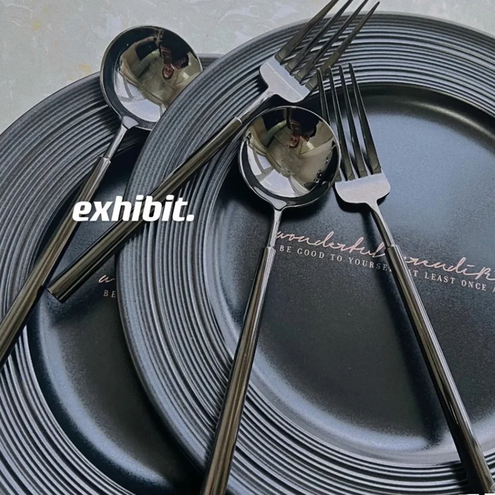 3pcs Black Titanium Plated 304 Stainless Steel Cutlery Set INS Style Complete Tableware Kitchen Restaurant Knife Fork Spoon Set