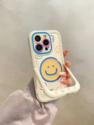 Кожаный магнитный чехол с мультяшным рисунком Smile для iPhone 11, 12, 13, 14, 15 Pro Max Plus