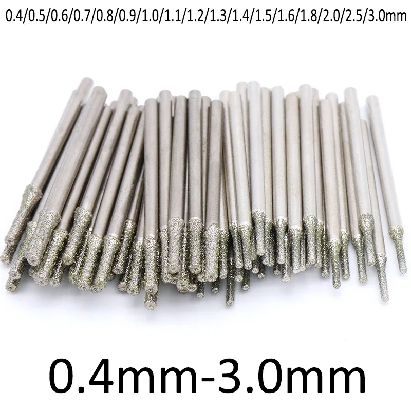 

10pcs Wholesale 0.4-3mm Diamond Coated Tipped Drill Bit 2.35mm Shank for Tile Jewellery Glass Drill Bits A Needle