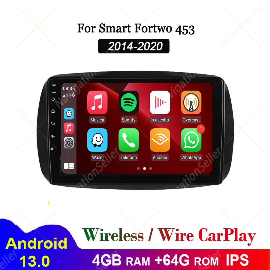 لمرسيدس بنز سمارت 453 Fortwo Forfour 2014-2020 الملاحة اللاسلكية أندرويد السيارات Carplay شاشة ستيريو نظام تحديد المواقع الوسائط المتعددة Tiktok