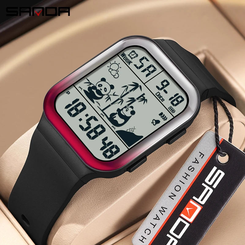 

Gradient Electronic Watch Outdoor Waterproof 2024 New Top Panda Pattern Square Sanda 6125 Trend Men's and Women's Watch