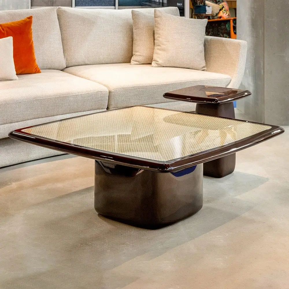 

Furniture simple Italian light luxury natural rattan glass countertop special-shaped high-end oval