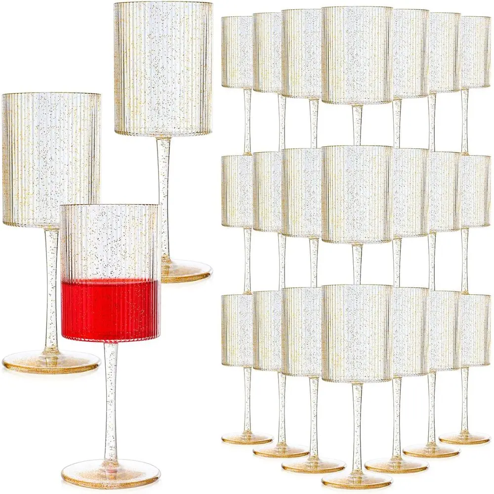 

Золотые блестящие рифленые бокалы для шампанского, оптом, 12 унций, пластиковые, для свадеб и вечеринок