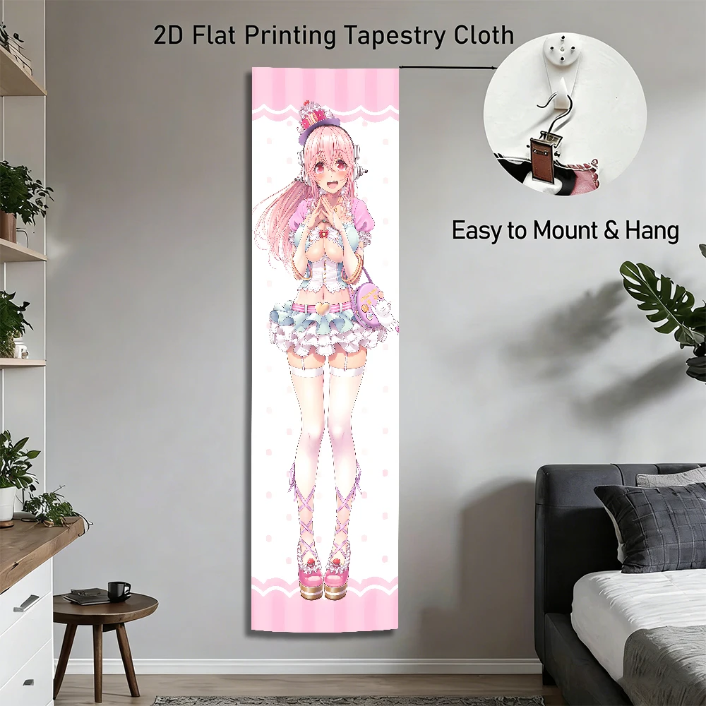 Super Sonico Idol Party Outfit Langer Wandteppich, Pink Sweet Cake Dress Anime Girl Vertikaler Wandbehang für Otaku Schlafzimmer Deko – Detail 3