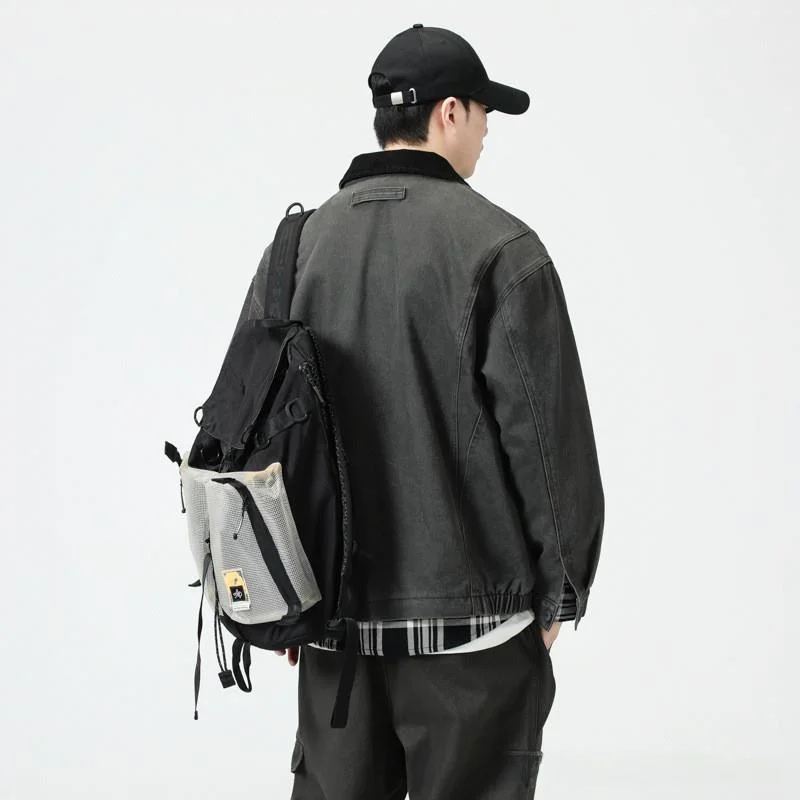 

High-End American Michigan Tarpaulin Jaet for Men Fall Wear Resistant Straight Hem ort Sve arp Collar Side S ket