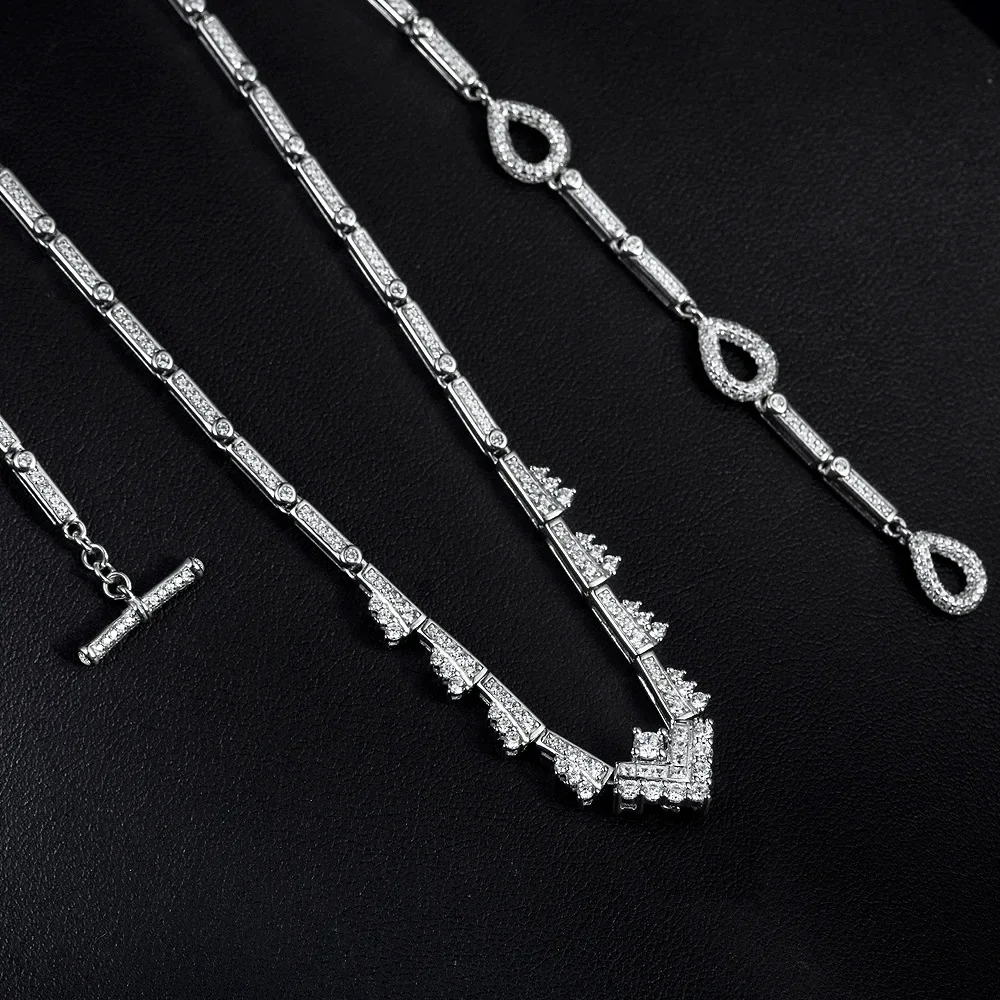 

HOT SALE S925 Silver Round Eight Heart Eight Arrow White 3mm Light Luxury Versatile Necklace 46cm Adjustable Wedding Jewelry