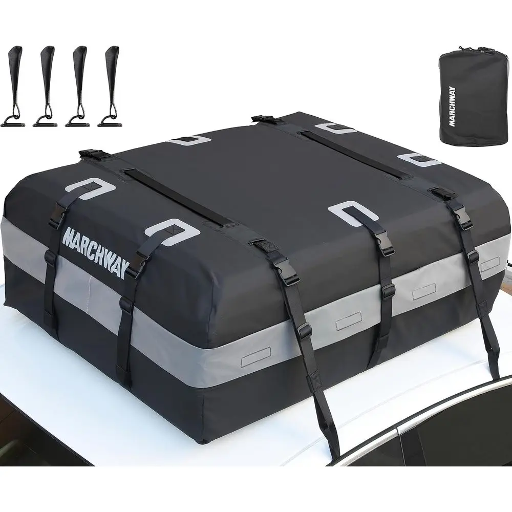 

All-Weather Rooftop Cargo Carrier Bag with 6 Door Hooks, Anti-Slip Mat, and Lock (21 Cubic Feet, Black)