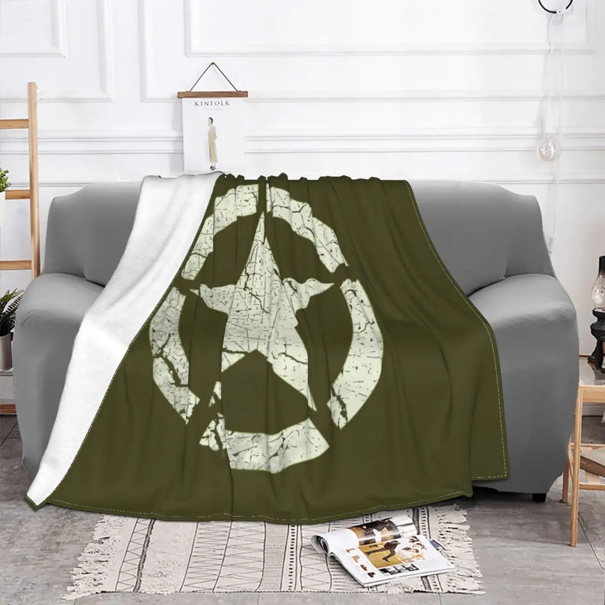 Vintage US Army Star Emblem Camouflage Blanket Flannel Decoration Camo Multifunction Lightweight Thin Throw Blankets