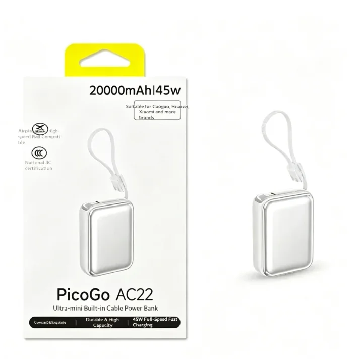 Baseus Ultra Mini 20000mAh Power Bank Built-in Type-C Cable 45W PD3.0 Fast Charging External Battery Pack Compact Travel Charger